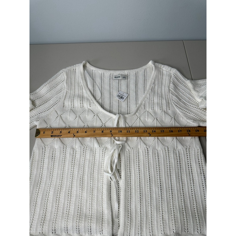New Hollister White Pointelle Knit Tie Front Cardigan Sweater Large - Picture 7 of 11